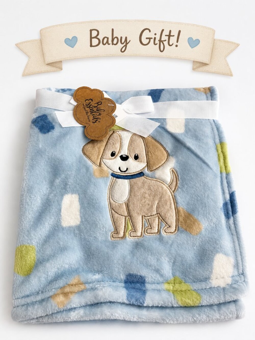 NWT Baby Essentials Baby Boy Plush Blanket Embroidered Puppy | Baby Shower Gift